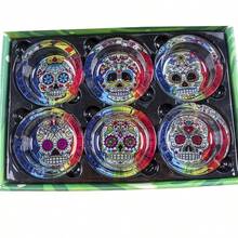 1 pieza Nuevo cenicero redondo de vidrio talla grande vendido, 85 mm de diámetro, con patrón de impresión de calavera y fantasma de colores (patrón aleatorio)