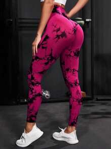 Mallas de entrenamiento de verano con estampado tie-dye, de cintura alta y sin costuras, que levantan el trasero, para yoga y gimnasio, para mujeres