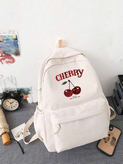 时尚 Y2k 经典背包樱桃图案书包，樱桃印花女孩背包大容量笔记本电脑背包，返校经典休闲日用背包大学背包轻便书包（适合女孩男孩），女孩背包书包（适合中学青少年背包），防盗笔记本电脑背包旅行日用背包书包礼品