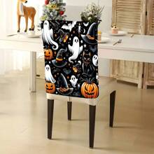 1 pieza/4 piezas/6 piezas/10 piezas Funda de silla de felpa corta con estampado de fantasmas y calabazas de Halloween, funda de silla de felpa corta desmontable, protector de respaldo de silla, adecuado para todas las estaciones, funda de silla decorativa navideña, para comedor, sala de estar, protección de silla para el hogar, con protección de respaldo, aplicable a comedor, oficina, sala de estar, hotel y decoración del hogar