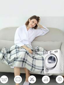 1pc Fleece Wearable Blanket, 80x135cm Plaid Lap Blanket, Comfortable Hooded Poncho With Buttons, Suitable For Bed, Sofa, Office, Gray & White Cozy Cloak With Buttons, Fuzzy Sleeveless Blanket, Women Shawl Wrap Suitable For Home, Office, Outdoor, Machine Washable