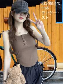 1 Item Plain None Cute Sweet Ribbed Knit Sleeveless Crop Scoop Neck Tank Vest Spring Summer Running Shirt Women Bib Vest