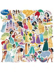 Disney 50张公主官方授权防水乙烯基贴纸，包括贝儿、茉莉、蒂安娜，卡通风格，适用于水瓶、笔记本电脑、保险杠、电脑、手机、头盔、汽车等，也可作为礼物或贴纸使用。 - 彩色 - 查看 7