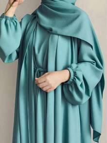 Bộ 2 áo choàng và váy dài tay kiểu Kimono trơn màu cho nữ, không kèm khăn trùm đầu - Màu xanh Cadet - Xem 2