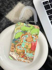 1 pieza Soporte vertical para tarjeta con diseño de personaje de dibujos animados Capi Bara, para tarjeta de campus, tarjeta de autobús, tarjeta de metro, tarjeta de almuerzo, tarjeta de acceso, pequeño protector de tarjeta con cuerda retráctil transparente - casquillos de resorte - Ver 13