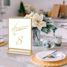 6 件装亚克力标牌架,带金色框架和垂直支架,4X6 英寸(10X15 厘米) - 透明双面桌面菜单展示架,适用于婚礼桌号、餐厅标牌、照片和艺术展览 - 金色 - 查看 9