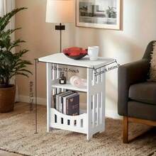 Estantería de almacenamiento práctica - Estilo escandinavo moderno, mesa de almacenamiento de madera blanca, estantería multicapa multifuncional, fácil montaje, adecuada para decoración de dormitorio y sala de estar, diseño minimalista | Estantería multifuncional - Artículo del hogar práctico, adecuado para todas las estaciones - Blanco - Ver 2
