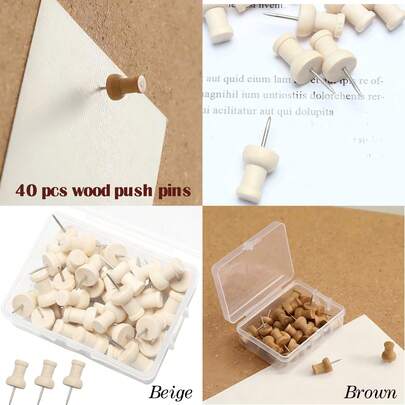 RIMEMO 40 PCS Wood Push Pins, Standard, Wooden Thumb Tacks Decorative For Cork Boards Map Photos Calendar And Home Office Craft Projects With Storage Box
