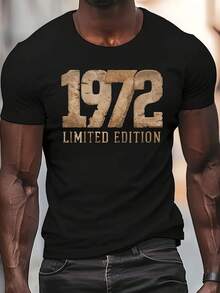 1972 Limited Edition Men'S Vintage T-Shirt - Casual Crew Neck, Short Sleeve, Lightweight Polyester Summer Top, Machine Washable, Essential For Casual Attire |   Round Neck Tee |   Polyester Fabric - Black - View 7