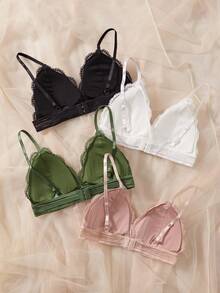 4 piezas de sujetador inalámbrico con encaje y borde festoneado, ropa interior y lencería - Multicolor - Ver 8