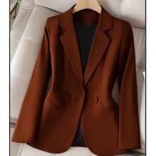 Damen Polyester einfarbige Taschen Knopfverschluss figurbetonte Blazer Jacke, Büro & Lässig Tragen, Herbst