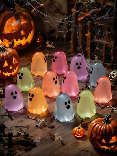 30/15/5pcs Creative Night Light Little Ghost Jumps, DIY Luminous Dark Mini Ghost Decoration Kit, Micro Landscape Halloween Decoration, Desktop Decoration, Halloween Widgets, Festival / Birthday / Halloween Gifts