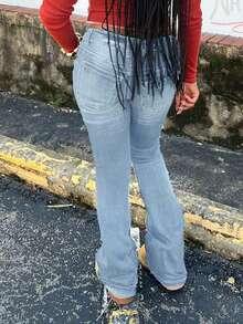 Fashionable & Elegant Slim Fit Flare Leg Jeans For Women - Rửa nhẹ - Xem 2