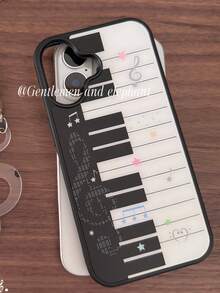 1件可愛音樂符號鋼琴黑框手機殼，適用於 iPhone 16 15 14 13 12 11 Pro Max Plus，軟 TPU 背蓋 - 黑與白 - 查看 4