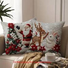 2D 印花 4 件套圣诞主题枕套套装，采用圣诞老人和驯鹿等设计元素，非真刺绣 45.72 * 45.72 厘米 - 拉链开合，可手洗 - 适用于沙发、床和家居装饰（无衬垫） - 彩色 - 查看 9