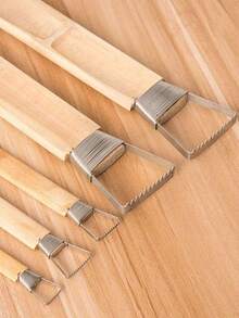 陶土刮刀工具，带加宽锯齿设计，塑料竹柄，陶瓷雕塑粘土纹理膏修改工具，木质材料，非电动使用，耐用金属结构和舒适握把竹柄 - 彩色 - 查看 2