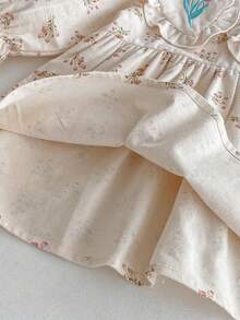 1pc Young Girl' Casual Floral Embroidered Long Sleeve Dress, Comfortable & Fashionable For Autumn - Apricot - View 8