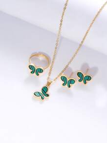 1 Set minimalistischer Stil Ohrringe, Ring, Halskette 4-teiliges Schmuckset, Schmetterling kreatives Harz-Einlegedesign, geeignet für Bankette, Partyanlässe