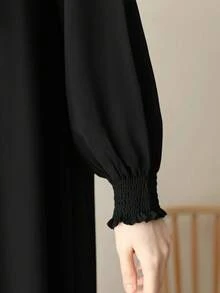 Robe longo elegante de cor sólida, estilo turco Dubai, estilo do Oriente Médio, para mulheres, com zíper, manga longa e evasê, abaya