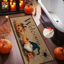 1pc Halloween Pumpkin Spider Silk Patterned Bathroom Anti-Slip Mat, Made Of Artificial Cashmere Material, With Fluffy Decoration, Suitable For Doors, Bathrooms, Kitchens And Other Occasions, Machine Washable, Anti-Slip, Daily Decoration, Can Be Given