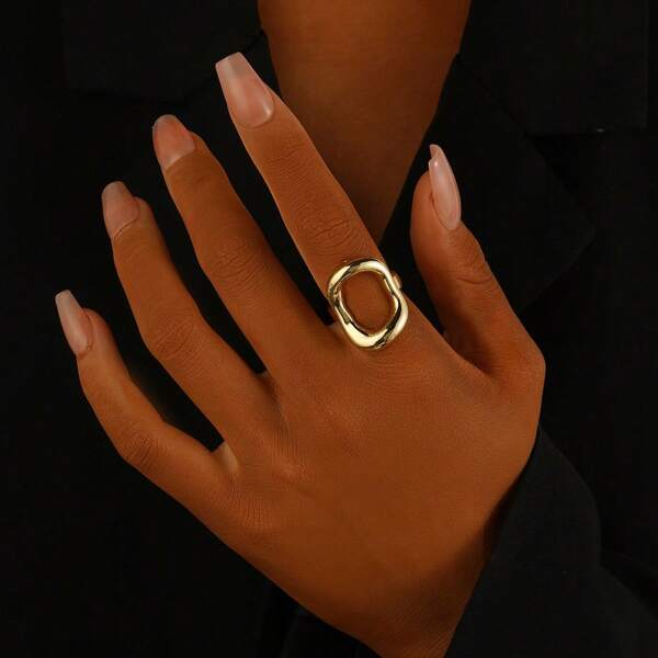 1pc Minimalist Alloy Adjustable Asymmetrical O-Shape Ring, Party Accessory