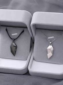 Sanrio 2pcs Creative Matching Heart Pendant Necklace For Couple/Bestie, Valentines Day Gifts; 1pc Elegant New Copper & Cubic Zirconia Plum Blossom Rotatable Fashion Necklace