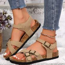 Women Sandals Comfortable Cork Bed Laced Buckle Sandals Warm Weather Style - nâu nhạt - Xem 1