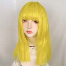 Yellow Long Straight Synthetic Wigs With Bangs Y2K Fluffy Lolita Cosplay Women Wig Heat Resistant For Daily Party - Yellow - View 3