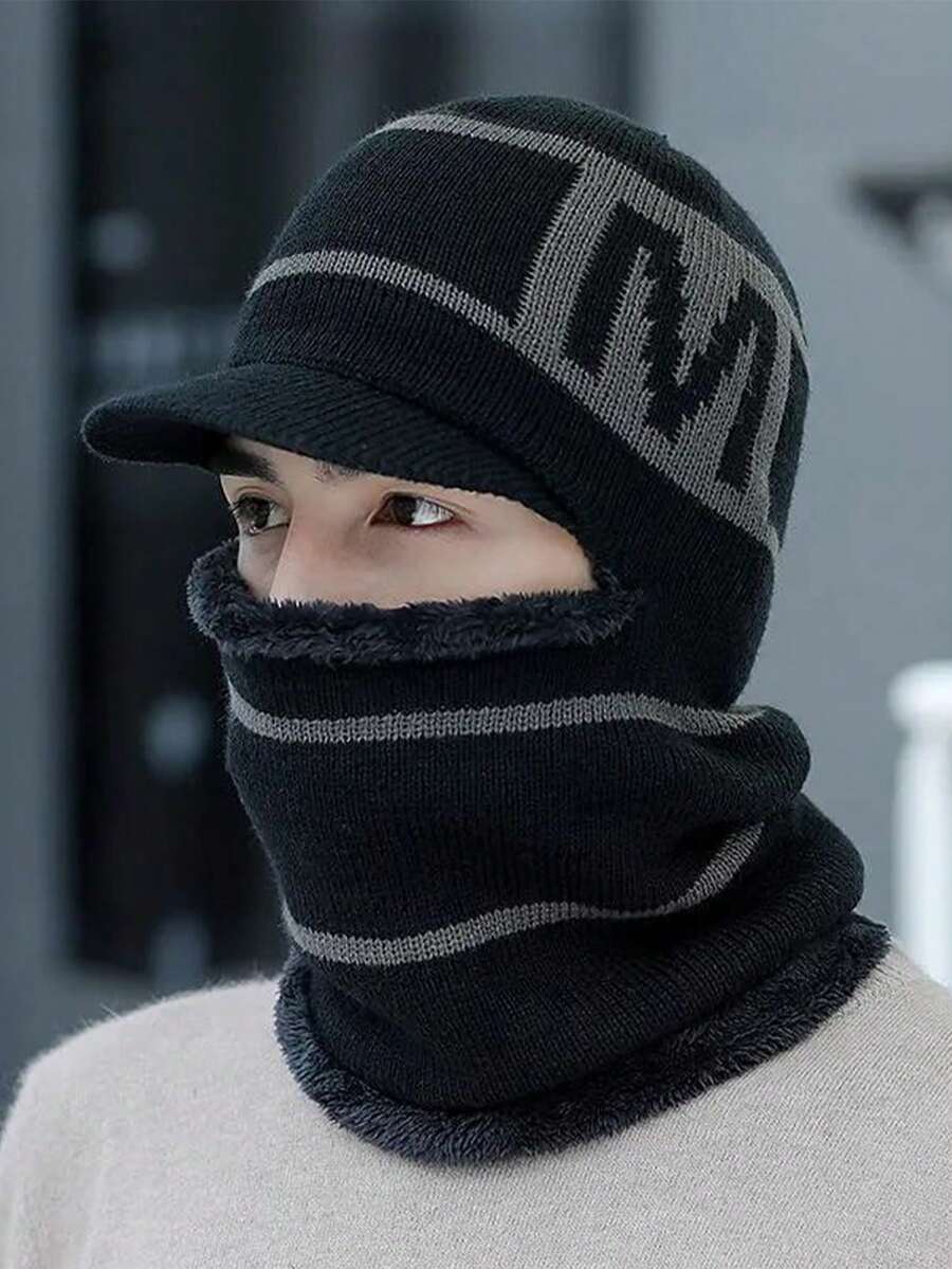 1pc Casual Solid Color Warm Thermal Lined Knit Beanie Hat, Versatile For Autumn/Winter Outdoor & Daily Use (Random Fleece Color) - Multicolor - View 1