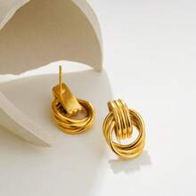 1对18K金几何简约优雅耳环，多层圆形缠绕设计，通勤约会奢华耳环 - 耳環 - 查看 7