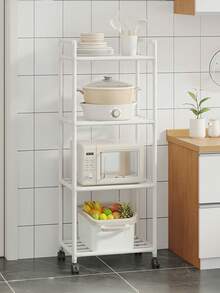 1 pieza Estantería de almacenamiento multiusos, móvil con barandilla, adecuada para cocina, baño, sala de estar, dormitorio, estudio, oficina, regalo de vacaciones, regalo de Navidad, regalo para niños, mejora del espacio, accesorios de baño, decoración de habitación - Multicolor - Ver 6