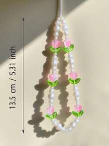 1 件简约郁金香花朵装饰手机壳吊坠腕带包饰，日常配饰手机挂绳相机带