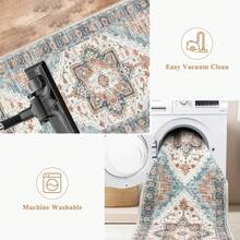 Pauwer Hallway Runner Rug Washable Rugs Runner Non Slip Carpet Runner Boho Farmhouse Vintage Throw Area Rugs Floor For Kitchen Laundry Room Entryway Bedroom Bathroom - 藍色 - 查看 3