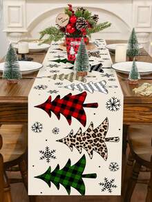 1pc 35*180cm/13.78*70.87inch Christmas Tree Pattern Tablecloth, Christmas Decorative Table Runner, Textured Plaid Patchwork Design Fabric, Suitable For Holiday Decoration, Home Party, Kitchen Tabletop - Christmas - View 9