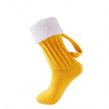 Bright Yellow Beer Socks - Mid-Calf Warm Design With Loop, Fun Party Outfit, Funny Creative Socks, Holiday Accessories