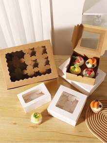 4pcs/8pcs 2/4/6/8/12 Cupcake Boxes With Clear Window, Muffin Cups, Pastry, Dessert, Afternoon Tea, Mousse Cake, Bakery Packaging - Multicolor - View 8
