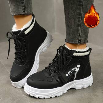 Nouvelles chaussures montantes pour femmes, best-seller automne/hiver, doublure en fourrure, chaussures d'hiver épaisses, antidérapantes, chaussures plates pour étudiantes, montantes, pour le sport et le casual