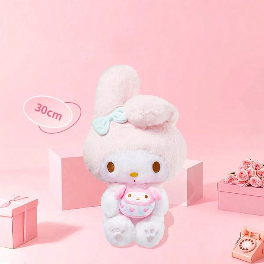 MINISO 美乐蒂系列夹心饼干坐姿毛绒玩具,柔软可爱的粉色兔耳设计,头上浅蓝色蝴蝶结精致点缀。采用柔软的毛绒材质,触感细腻亲肤,带来极致舒适的体验。(1 件) - 粉色 - 查看 1