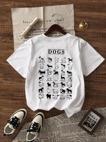 女士新款夏季卡通动物图案字母印花圆领休闲百搭柔软 T 恤 - 白色 - 查看 2