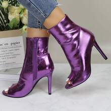 Womens Peep Toe Stiletto Booties Side Zipper High Heel Open Toe Ankle Boots CHARLIE-212 - METALLICPURPLE - 查看 4