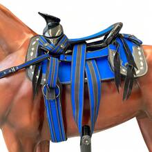 Montura Silla Charra para Caballo Resistente a la Humedad, Ligera, de Fácil Mantenimiento, Cantinas Desmontables- Equipada con Cincho,Carona Sencilla, Pecho pretal, Cabezada y Correas para Espuelas- Montura de Trabajo - Azul-Fuste Negro - Ver 5