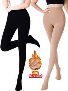 一双300克加厚保暖连裤袜或200克薄款加厚绒面连裤袜，大码，女士冬季保暖半透明连裤袜，保暖加厚长款连裤袜，绒面加厚连裤袜，保暖连裤袜，不透明冬季保暖加厚连裤袜，舒适保暖 - 彩色 - 查看 1