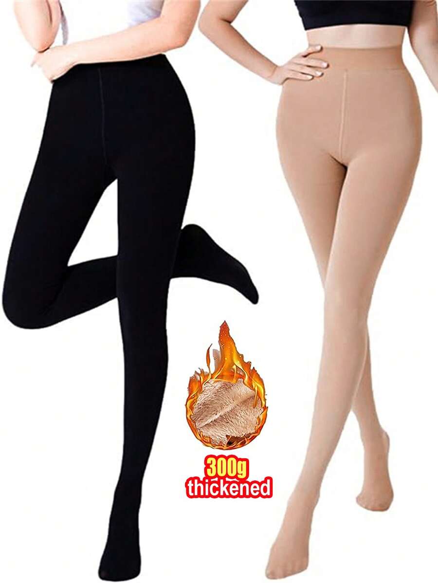 一双300克加厚保暖连裤袜或200克薄款加厚绒面连裤袜，大码，女士冬季保暖半透明连裤袜，保暖加厚长款连裤袜，绒面加厚连裤袜，保暖连裤袜，不透明冬季保暖加厚连裤袜，舒适保暖 - 彩色 - 查看 1