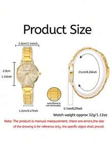 2pcs/Set Ombre Steel Band Children/Student Watch & Bracelet Accessory - Gold - View 6