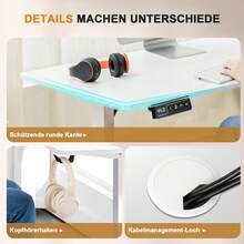 Höhenverstellbarer Schreibtisch 160x70 cm mit USB-Buchse und Haken, Elektrisch Verstellbarer Computertisch, Steh-Sitztisch Stehpult Stehschreibtisch Weiß