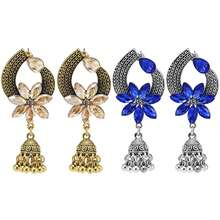 FANYINAN 1 对时尚、简约的蓝色水钻锌合金耳环，女士鸟笼流苏耳环，非常适合日常夏季度假，用这些耳环配饰营造复古氛围。