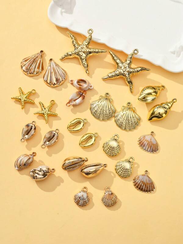 5/20pcs/10pcs 18-20mm Fashion Charm Natural Shell Electroplated Gold Oval Pendant Beads, Summer Ocean Shell Pendant, Loose Spacer Beads For Bracelet Necklace Jewelry Making DIY Craft Accessories