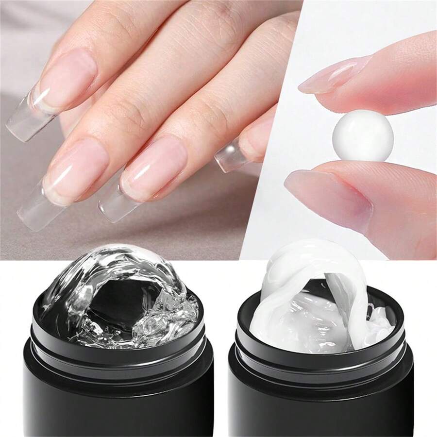 Mtssii 2PCS 8ml Clear Non Stick Hand Extension Gel Nail Polish For 3D Shaping Nail Art Solid Milky White Jelly Hard Gel For Fake Nail Carving Flower Nail Art Acrylic Gel Varnish Rhinestone Glue Gel Easy To Operate Manicure For Home And Slaon - 彩色 - 查看 1