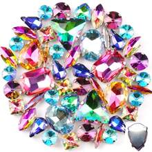 50 件/1 包,银色和金色,彩虹色,混合形状手工缝制水钻玻璃缝制装饰珠平背金属底座带孔宝石闪亮水晶 DIY 配件针线材料缝制石头水钻珠用于装饰衣服、连衣裙、包、鞋子、胸针、耳环、手工艺品 DIY。 - 七彩 多色 - 查看 9