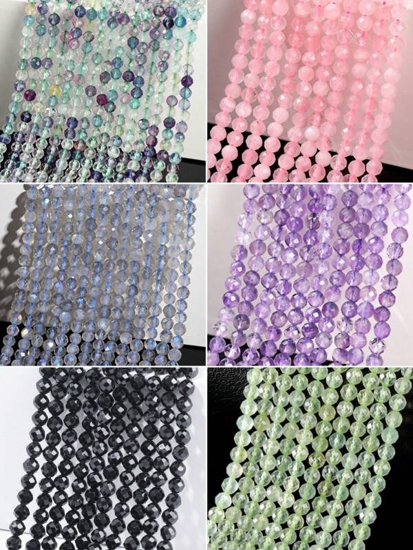15 Inch Natural Stone Beads, 3/4mm Natural Stone Faceted Round Beads, Amethyst, Rose Quartz, Fluorite Material, Fashionable And Elegant Versatile Jewelry, Healing Stone Accessories, Suitable For Decorative Crafts, Jewelry Making, DIY Bracelets, Necklaces And Other Accessories
